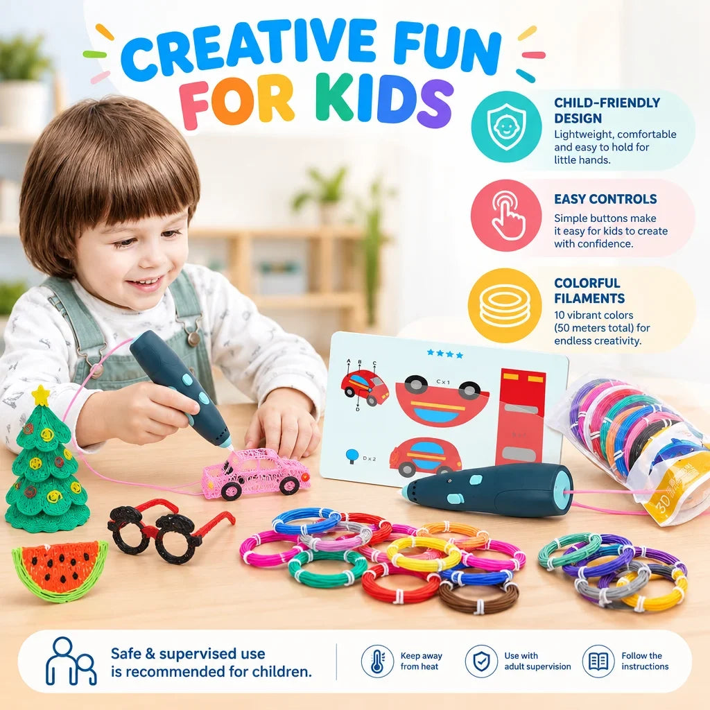 3D Pen for Kids with Colorful Filaments