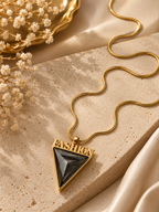 "FASHION" Triangle Pendant Necklace – Gold Plated Black Stone Statement Jewelry | Bold Fashion