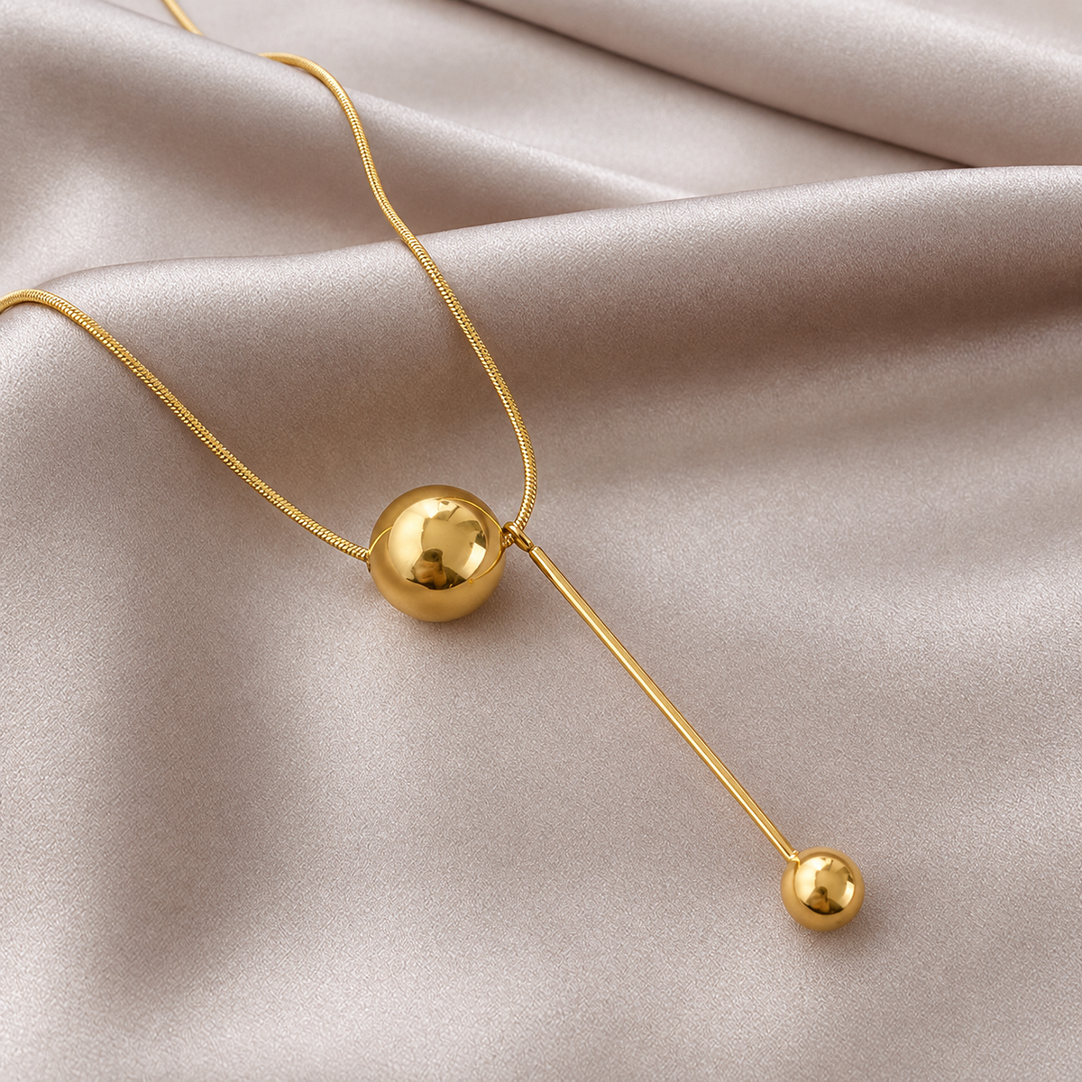Gold Ball Drop Necklace – Stainless Steel Up Down Pendant with Dangling Chain-Korean-Style
