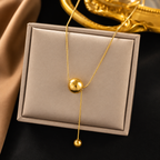 Gold Ball Drop Necklace – Stainless Steel Up Down Pendant with Dangling Chain-Korean-Style