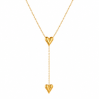 Double Heart Long Dangling Chain Necklace – Gold Plated Korean-Style Up Down Pendant |