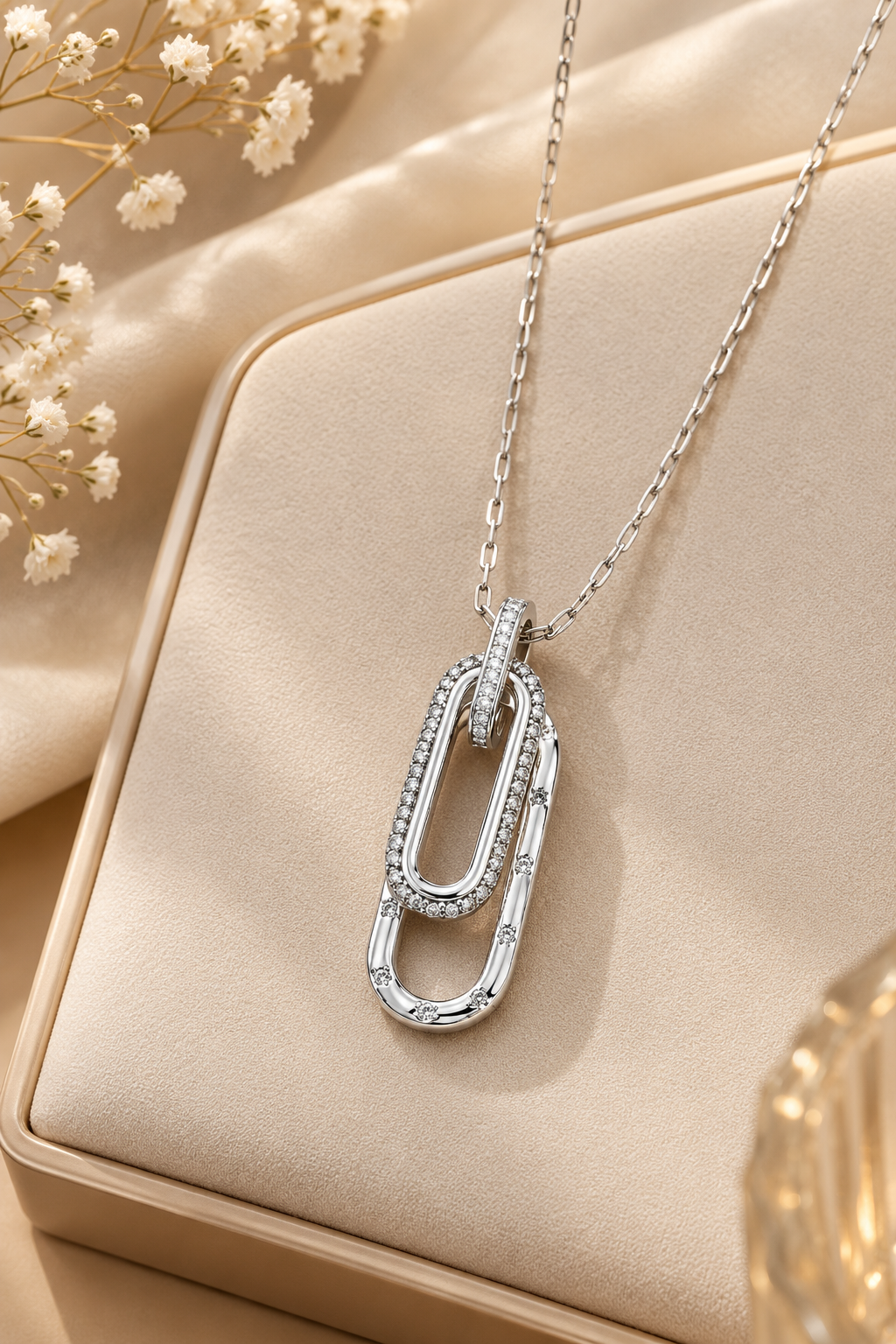 Double Oval Pendant with Studded & Hammered Finish | Modern Necklace