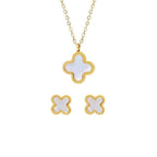 Four Leaf Clover Pendant With Ear Studs