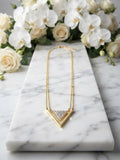 V-Shape Zircon Pendant Necklace – Gold Plated Stainless Steel | Double Chain Triangle Necklace
