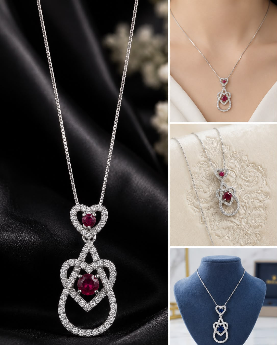 Fancy Ruby Zircon Pendant Necklace – Gold Plated Stainless Steel | Micro Zircon Drop Heart Design | Best Quality