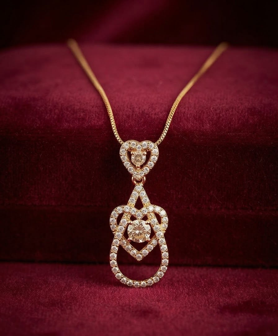 Fancy Ruby Zircon Pendant Necklace – Gold Plated Stainless Steel | Micro Zircon Drop Heart Design | Best Quality