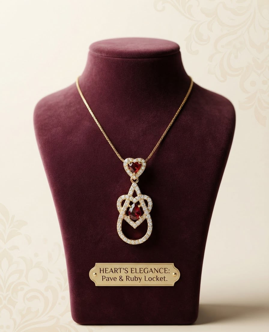 Fancy Ruby Zircon Pendant Necklace – Gold Plated Stainless Steel | Micro Zircon Drop Heart Design | Best Quality
