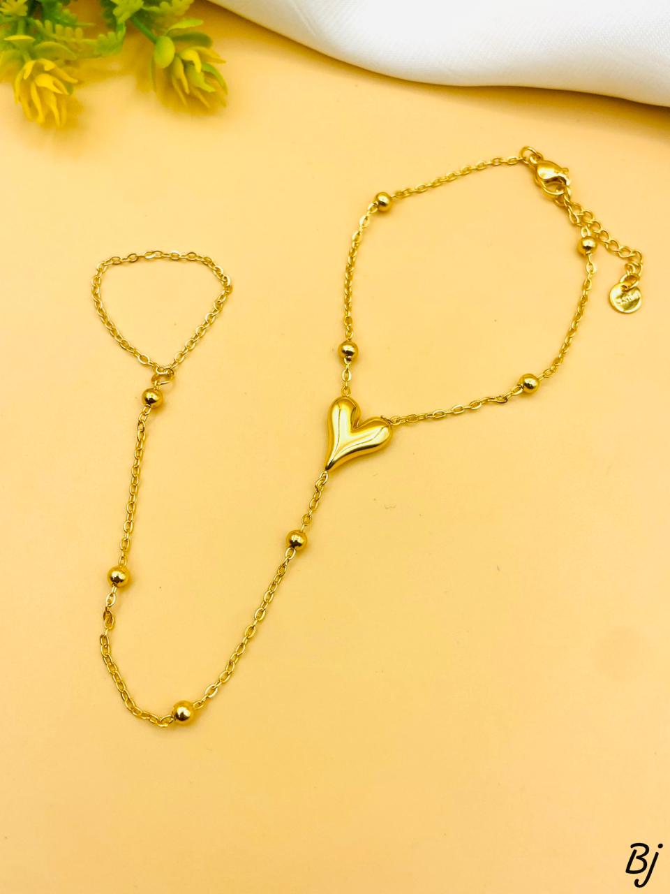 Heart Style Hand Bracelet with Ring – Stainless Steel | New Arrival Fancy Anja Bracelet for Her | Best Quality