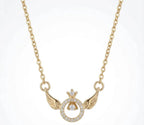 Angel Wing Crown Necklace – Gold Plated Stainless Steel | Diamond Studded Wings Pendant | Elegant Gift for Her