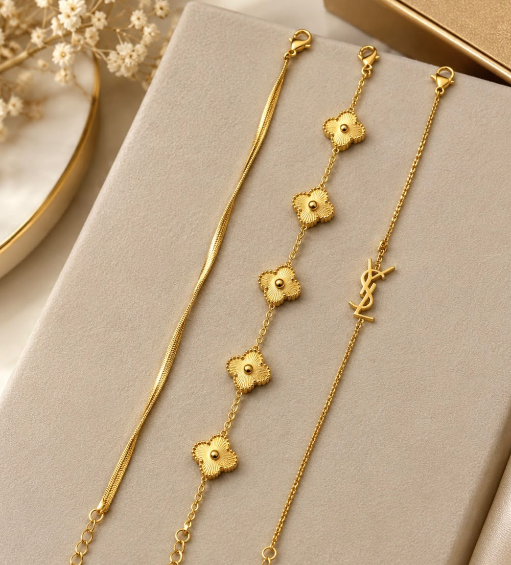 Fancy Beautiful Gold Plate Stainless Steel  – YSL Bracelet - Torry Bracelet - Snake Bracelet- Pack of 3