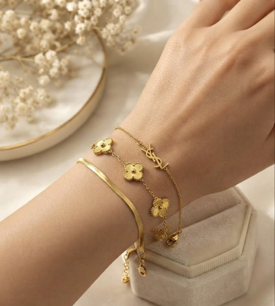 Fancy Beautiful Gold Plate Stainless Steel  – YSL Bracelet - Torry Bracelet - Snake Bracelet- Pack of 3