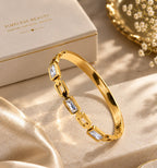 Gold Stainless Steel Handcuff with Emerald Green Stones | Luxury Bangle for Women
