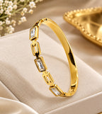 Gold Stainless Steel Handcuff with Emerald Green Stones | Luxury Bangle for Women