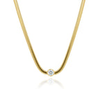 Gold Herringbone Necklace with Solitaire Pendant | Flat Snake Chain Necklace