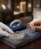 Silver Plated Wide Cuff Bracelet with Triangle & Round Stones