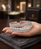 Silver Plated Wide Cuff Bracelet with Triangle & Round Stones