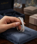 Silver Plated Wide Cuff Bracelet with Triangle & Round Stones