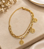 Gold Layered Flower Bracelet | Double Chain Link Bracelet