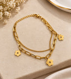 Gold Layered Flower Bracelet | Double Chain Link Bracelet