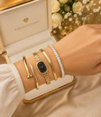 Stainless Steel 4-Piece Combo – Watch Hand Cuff, Cartier Hand Cuff, Snake Hand Bracelet & Diamond Hand Bracelet