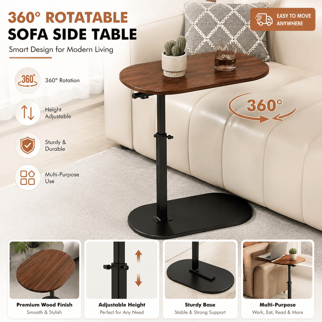 360° Rotatable Adjustable Sofa Side Table