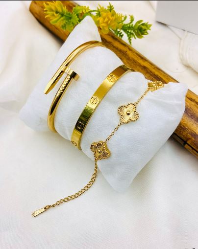 Stainless Steel Luxe Cuff & Bracelet Set – 3-Piece-Combo Set