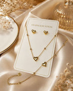 Golden Heart Stainless Steel Jewelry Set – Necklace, Bracelet & Earrings